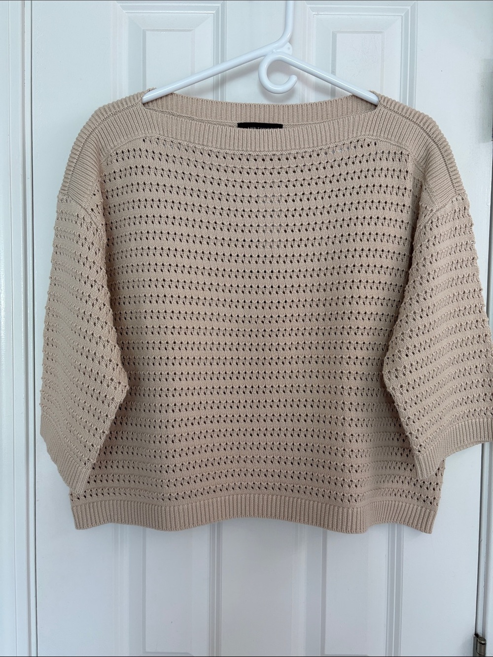 Ann Taylor Textured Light Tan Open-Knit Boatneck Sweater
